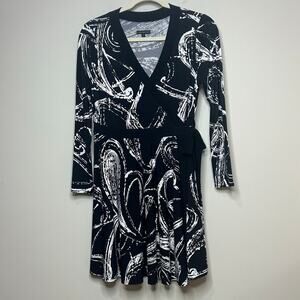 Lane Bryant Black and White Wrap-Style Dress Size 14/16 V-Neck